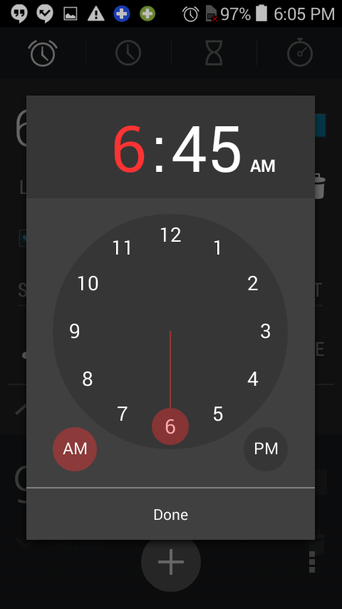 set time wheel android clock app