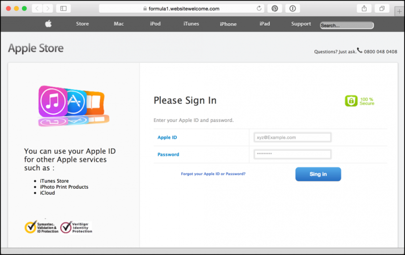 bogus web site trying to steal phish scam rip off your Apple ID