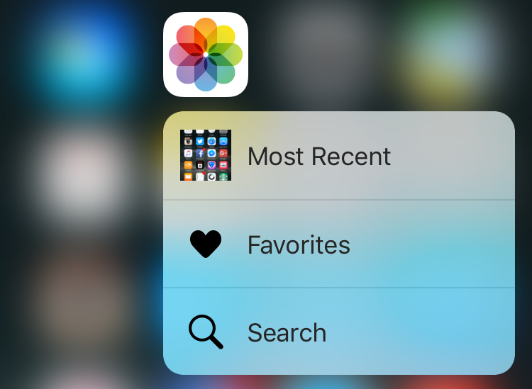 force touch pop menu for photos app, iphone 6s, ios 9