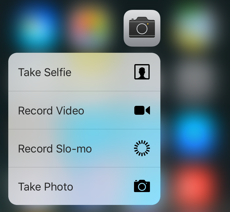 camera app pop menu, iphone 6s plus, ios9