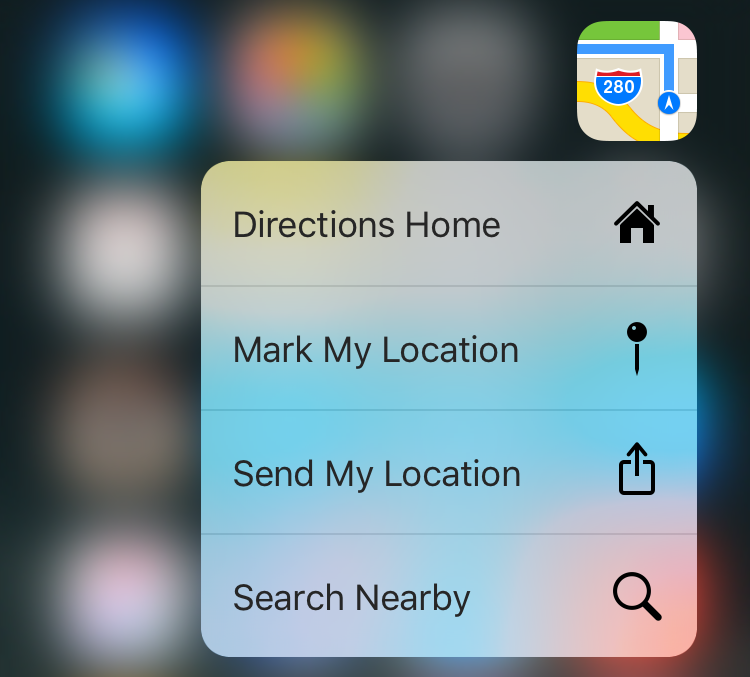 maps pop menu, ios9 iphone 6s 3d force touch