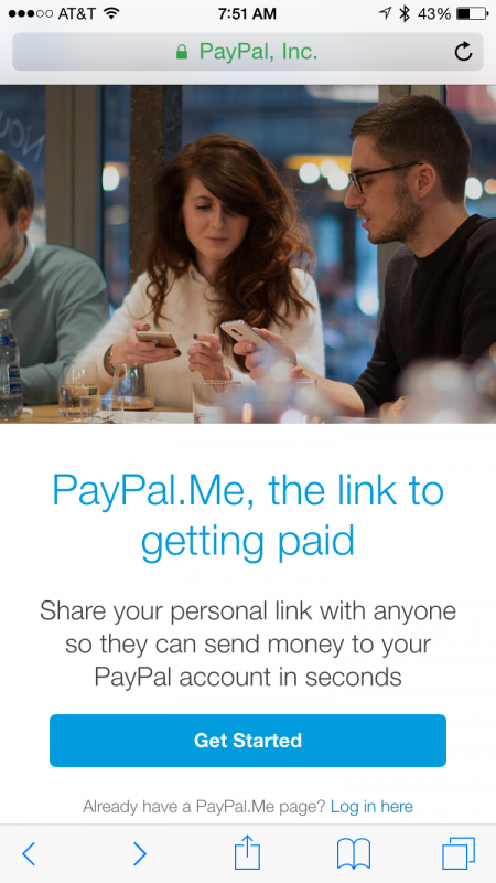 paypal's new paypal.me mobile url payment service, home screen