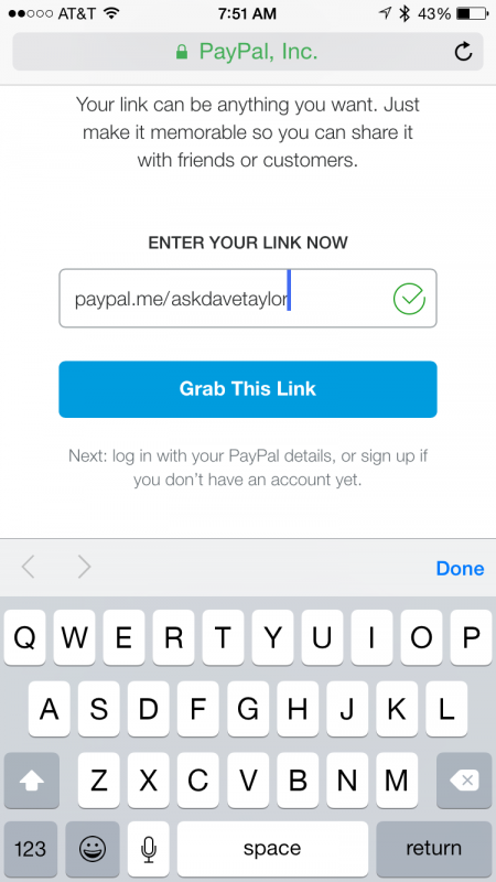 enter your shortened url in paypal.me apple iphone