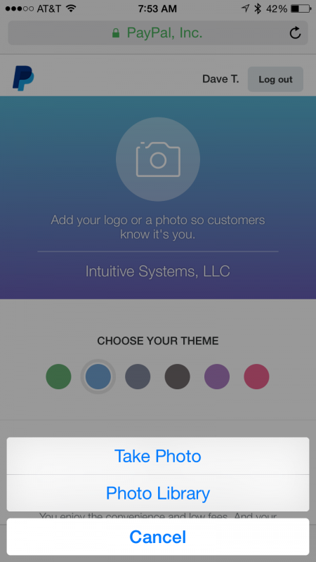 Enter your profile photo and theme color for paypal.me android ios iphone