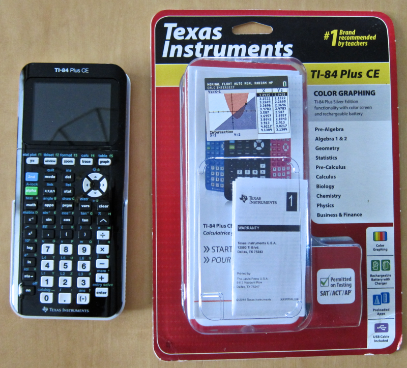 texas instruments ti-84 plus ce graphing calculator, packaging