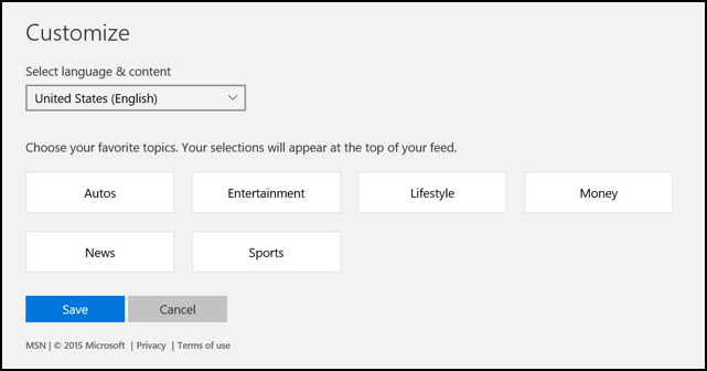 customize feed data microsoft edge browser blank page windows 10