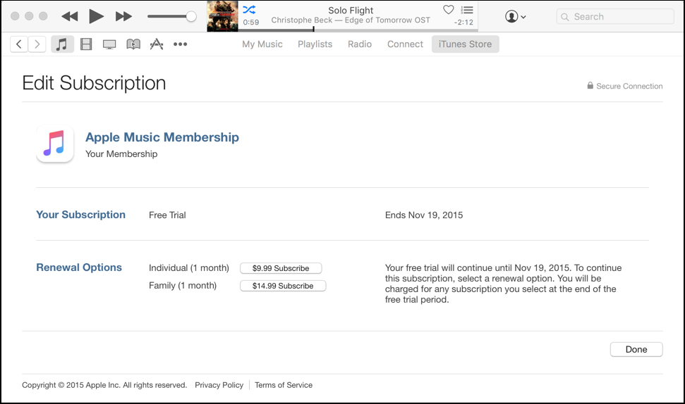 apple music, auto renewal disabled