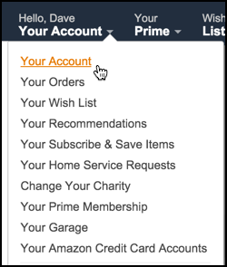 'your account' amazon.com account settings menu