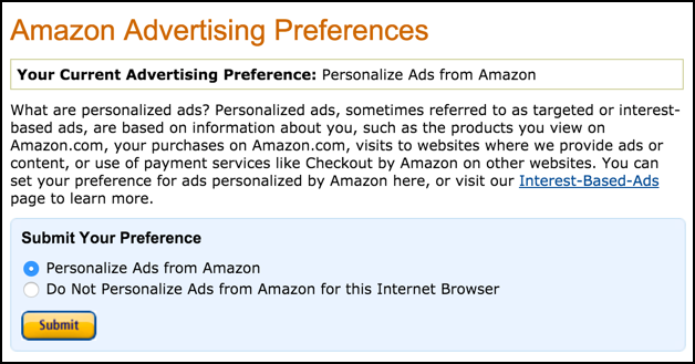 amazon.com account advertising preferences / tracking ads disable