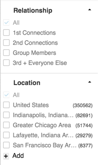 narrow filters search linkedin friends colleagues college