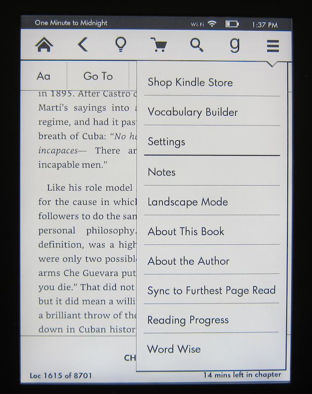 main menu bar, kindle os