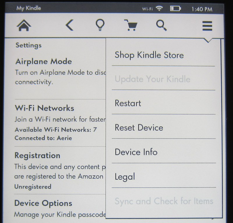 amazon kindle kindleos system menu