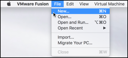 vmware fusion file > new virtual machine