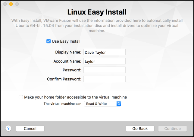 vmware fusion mac os x linux easy install