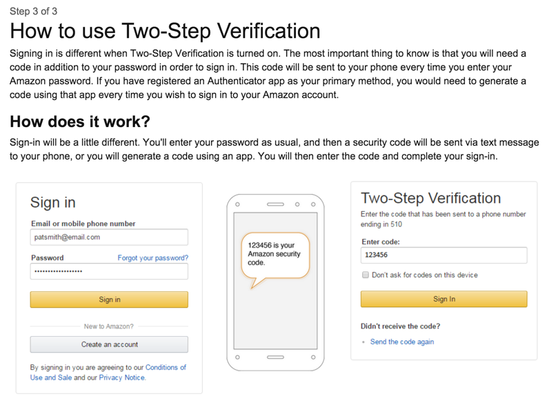 how two-step account verification login works on amazon.com