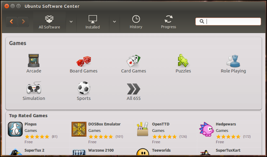 ubuntu software center, games category free download linux