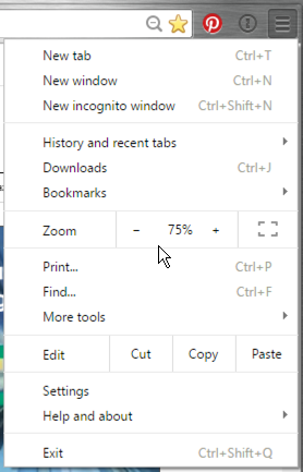 win10 google chrome zoom settings preference menu options 