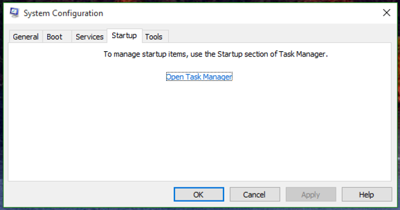 system configuration tool says go elsewhere startup programs, microsoft win10