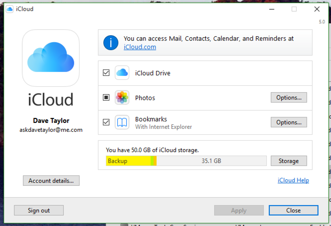 windows apple icloud control management settings window