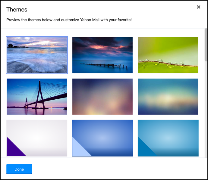 yahoo mail theme picture photo options choices settings preferences