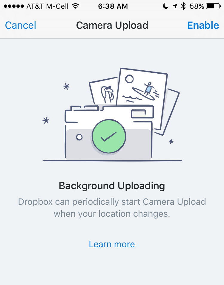 background uploading / dropbox for iphone / settings