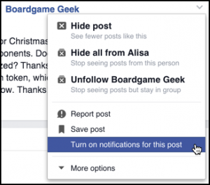 facebook notification status menu