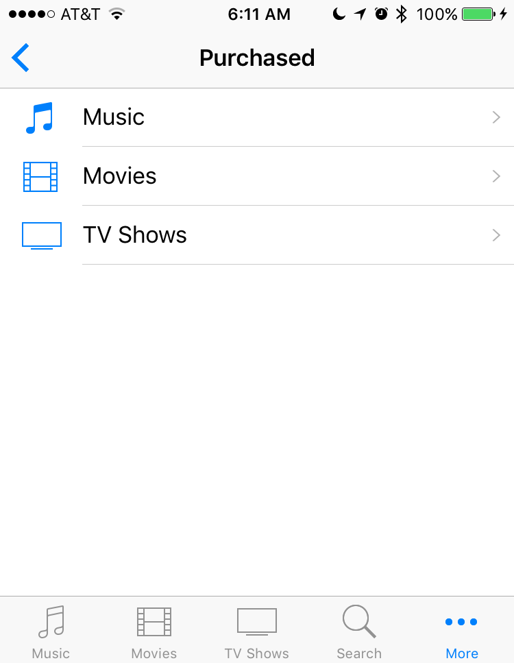 list of purchased songs, movies, tv shows from itunes store, apple iphone 6