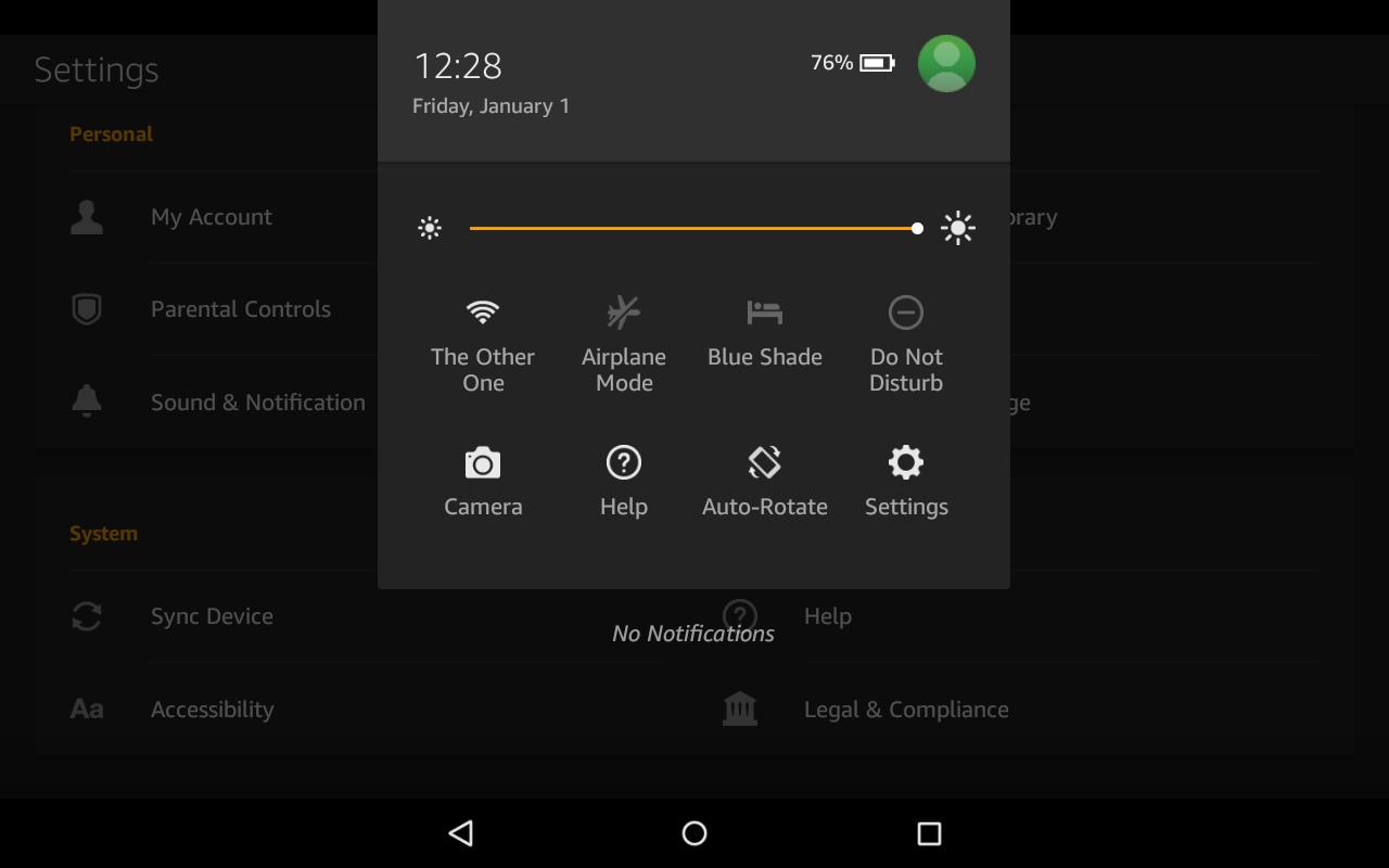 kindle fire hd hdx 8 10 pull-down control menu options