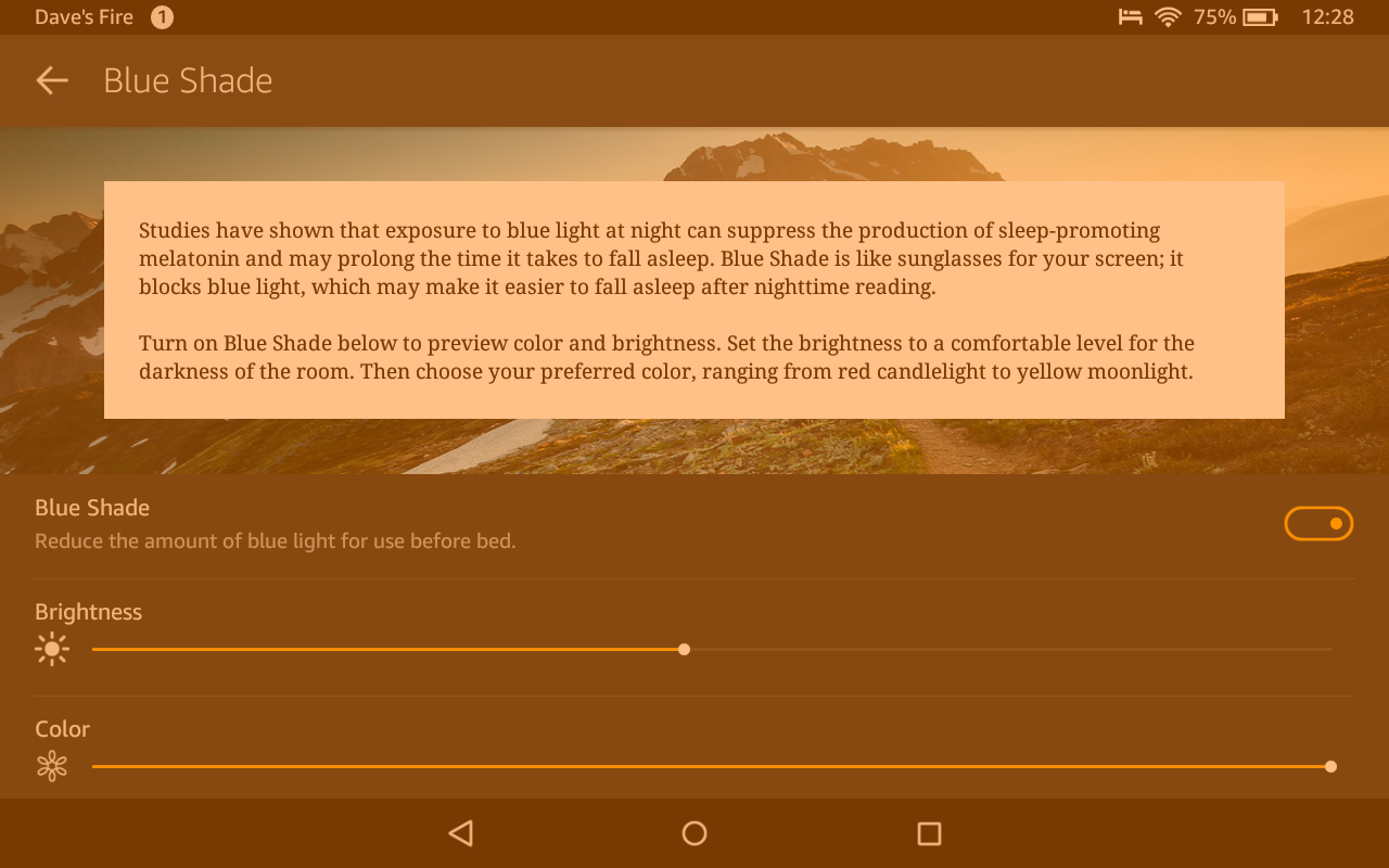 blue shade advanced settings, kindle fire hd hdx 