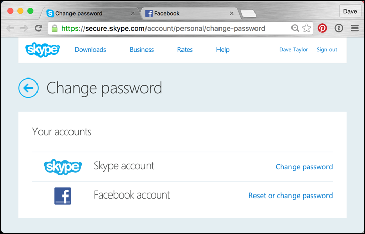 change skype password on the skype Web site