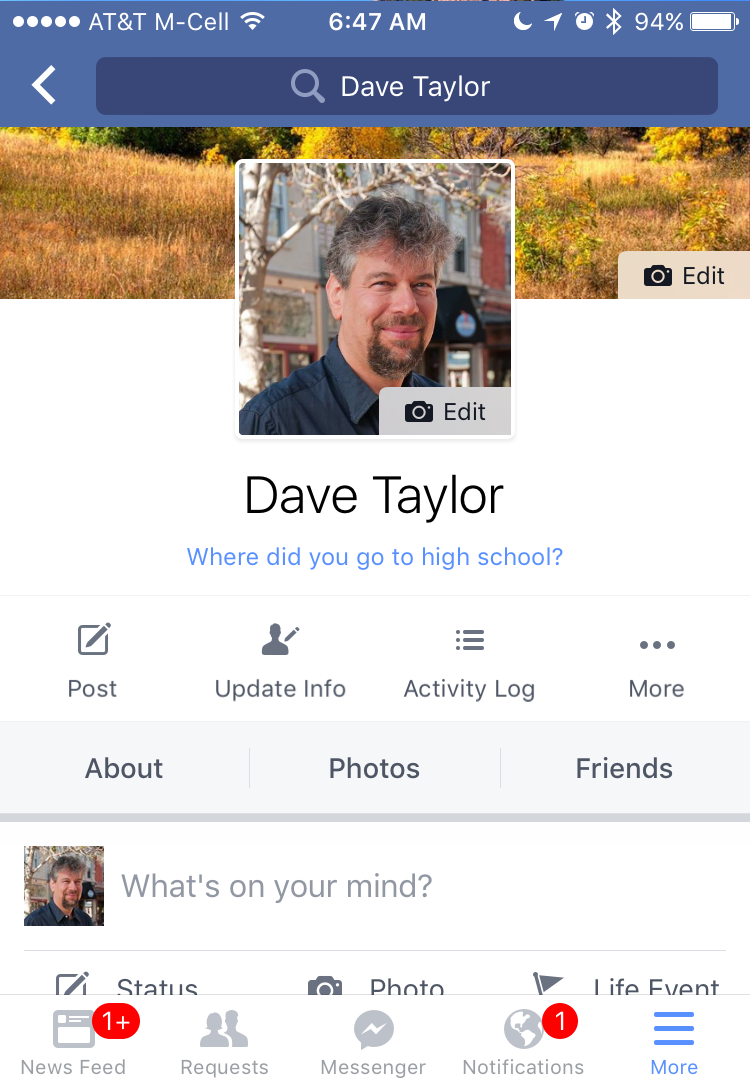 my facebook profile page in the iphone ios app