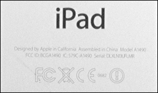 ipad model number, back of apple ipad