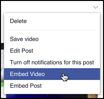 embed video option from facebook