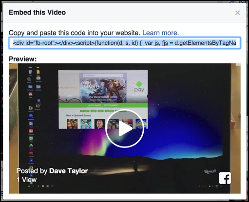 how to embed video - html javascript code - from facebook to blog