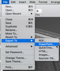 keynote save as microsoft powerpoint menu