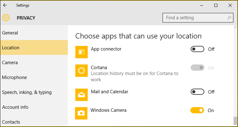 choose apps that can use location geolocation data information windows 10 win10