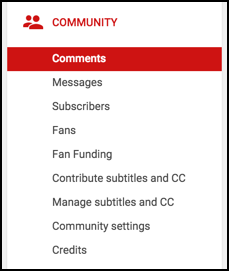 community option, youtube video manager menu