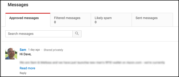 youtube inbox spam messages email