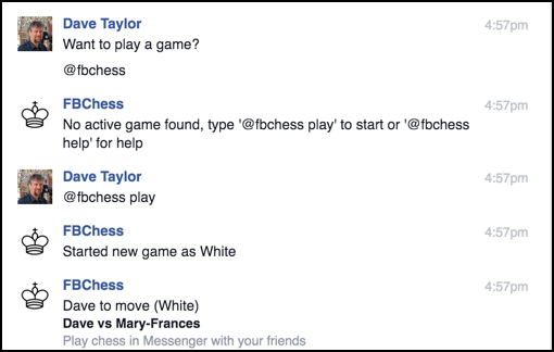 how to start a game of chess in facebook messenger