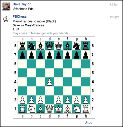 pawn to d4, facebook messenger chess