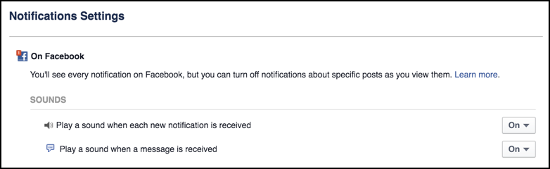 facebook alert sounds - mute turn off on