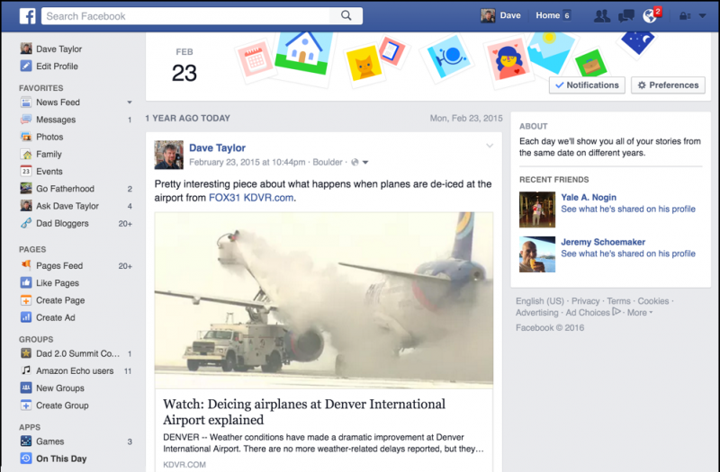 on this day feature, facebook, de-icing plane