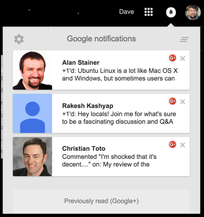 google plus notification window, gmail