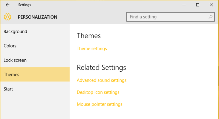 windows 10 themes and related settings