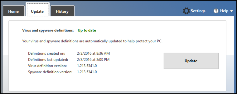 update virus spyware definitions windows 10