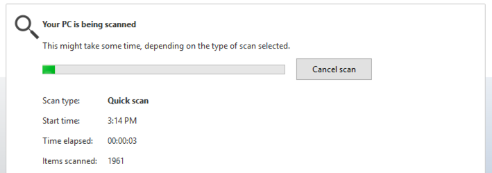 windows defender running scan