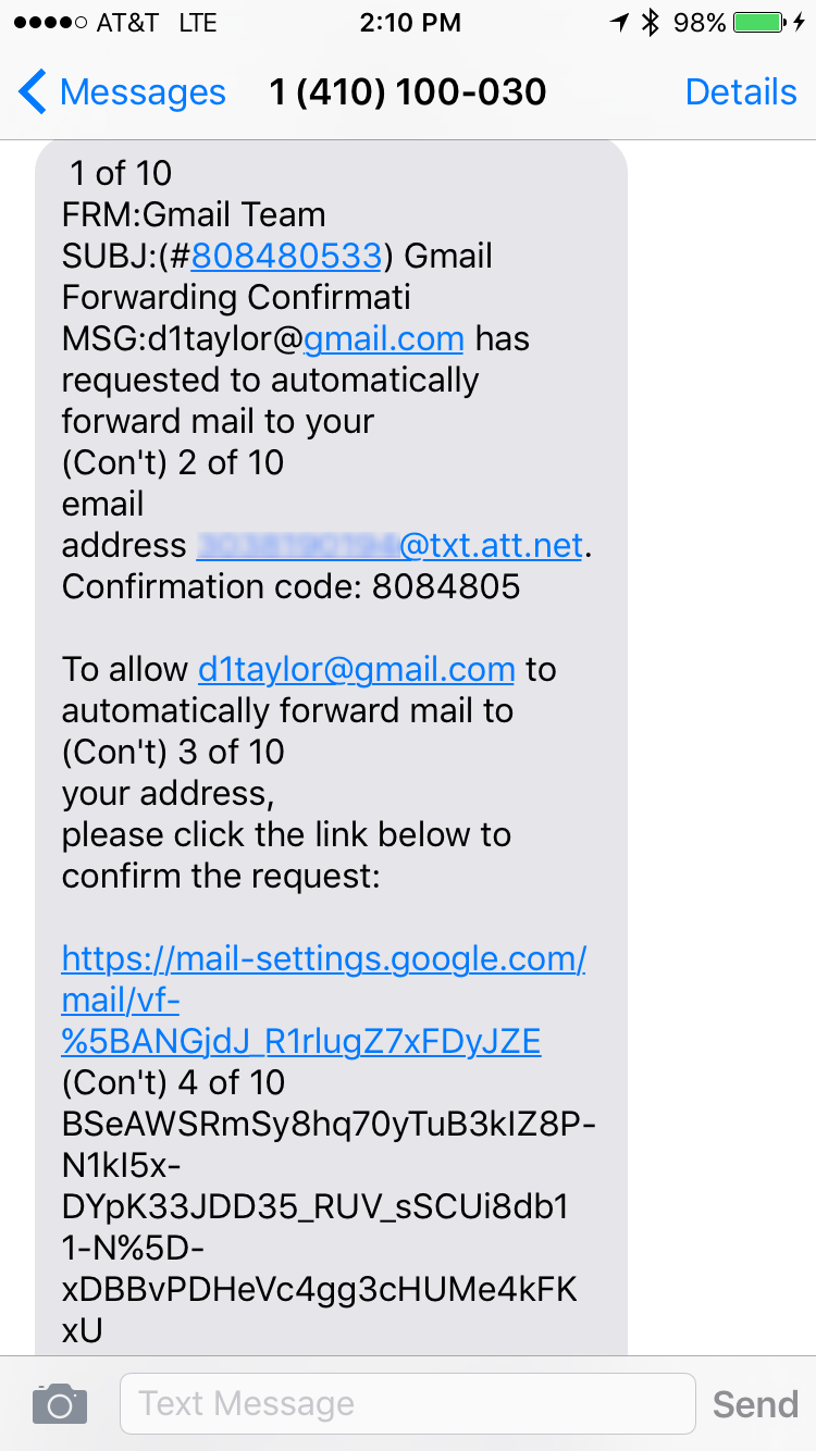 how do i forward a gmail email to a text message
