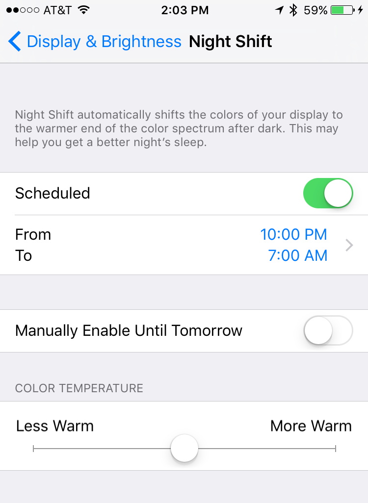 schedule night shift ios 9.3