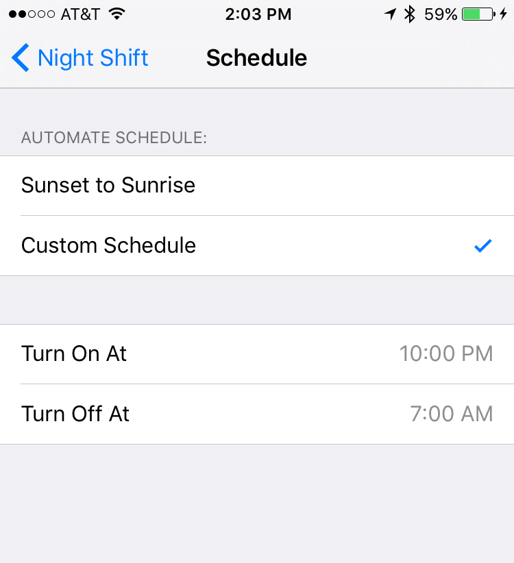 ios 9.3 night shift sunset/sunrise schedule