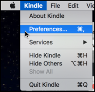 kindle preferences menu, mac os x